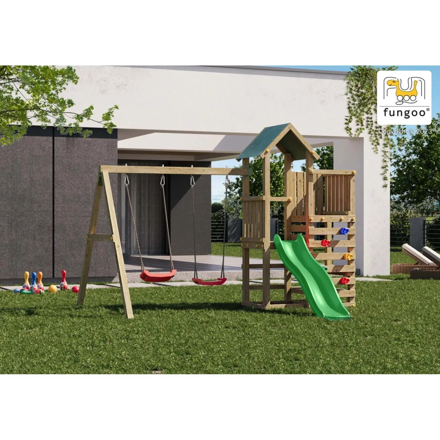 Gioco da giardino Chester con scivolo e altalene 308x335xh245 cm