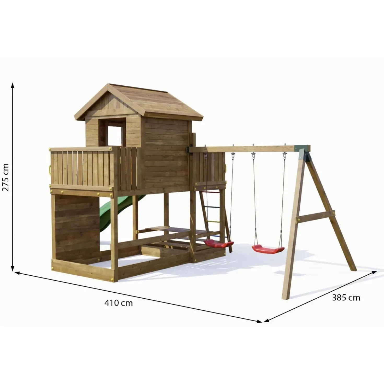 Gioco da giardino Floppi con scivolo e altalene 379x396xh262 cm