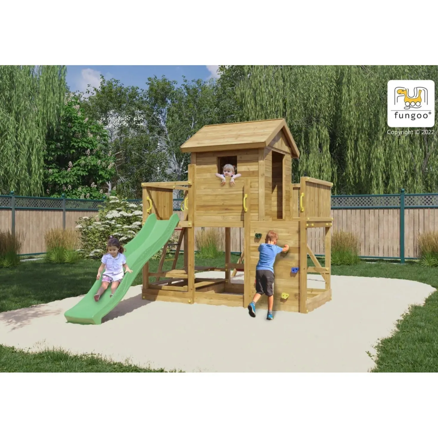 Gioco da giardino Floppi con scivolo e altalene 379x396xh262 cm