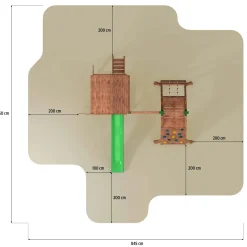 Gioco da giardino Fortress con scivolo e altalena 560x445xh305 cm