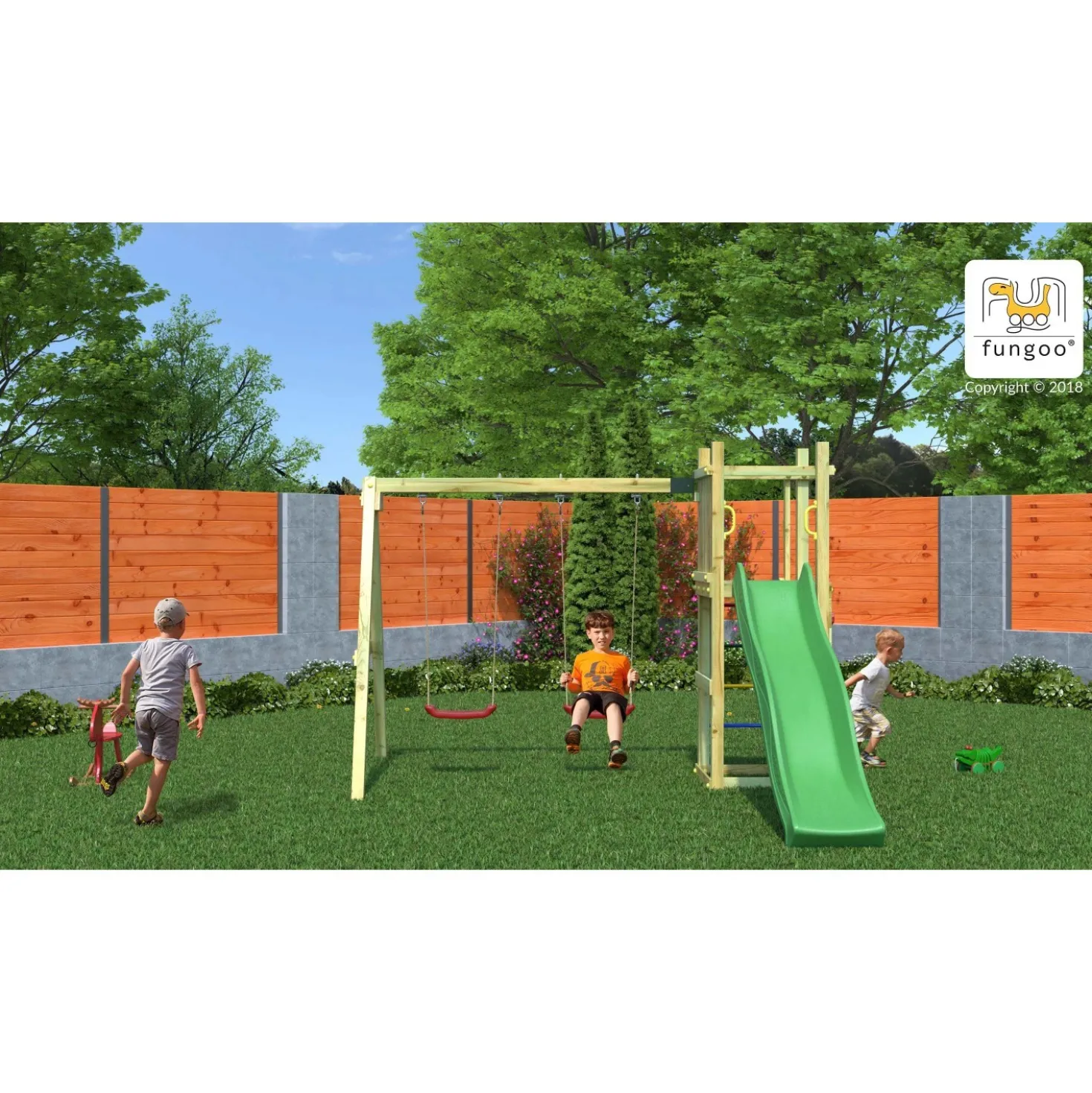 Gioco da giardino Funny con scivolo e altalene 345x284xh210 cm