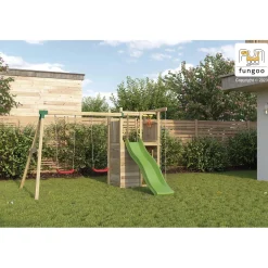 Gioco da giardino Houser con scivolo e altalena 343x363xh220 cm