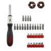 Impugnatura a cricchetto reversibile e Set 15 bitz /12 bussole e adattatore 1/4"
