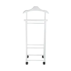 Indossatore doppio in legno bianco con rotelle