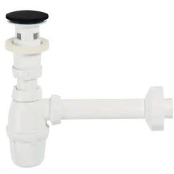 Kit sifone per lavabo con doppio tappo d 32 cm cromato e nero