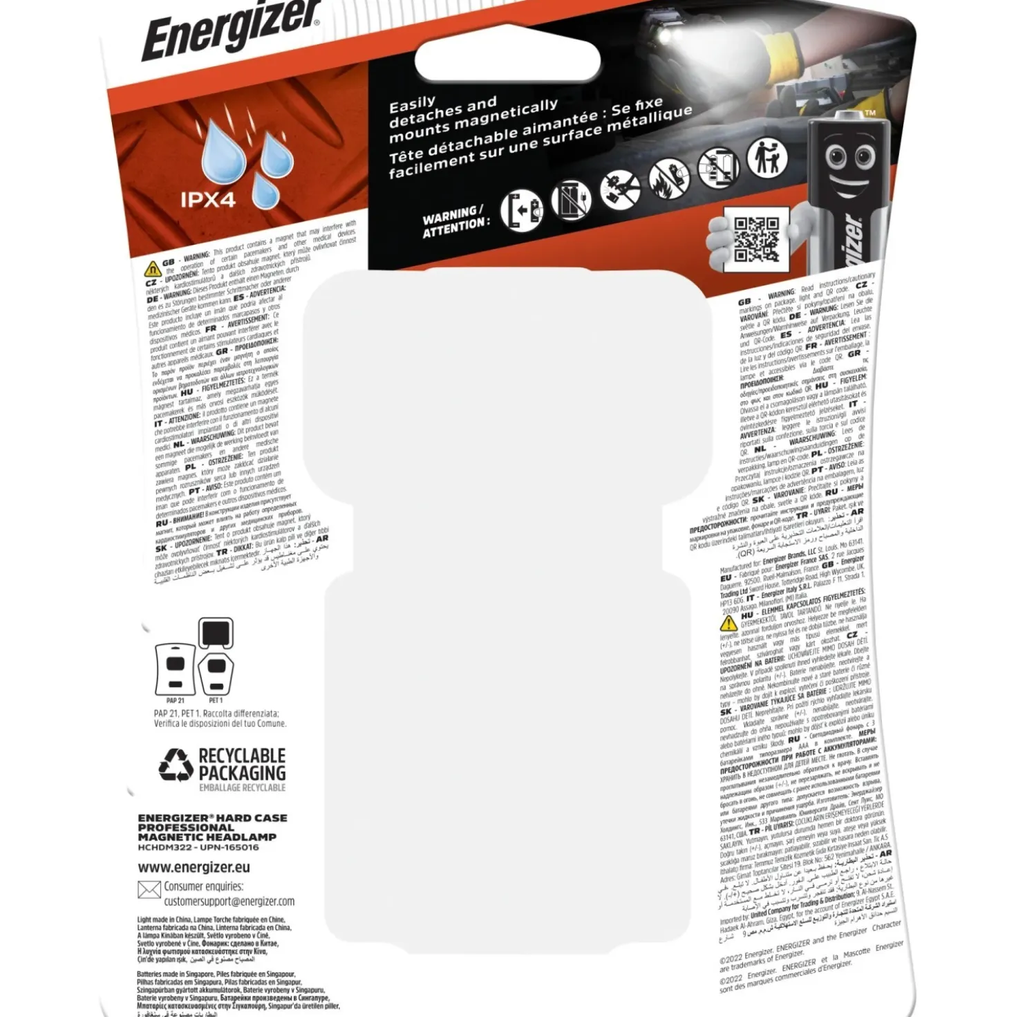 Lampada frontale LED Energizer con magnete 3xAA incl