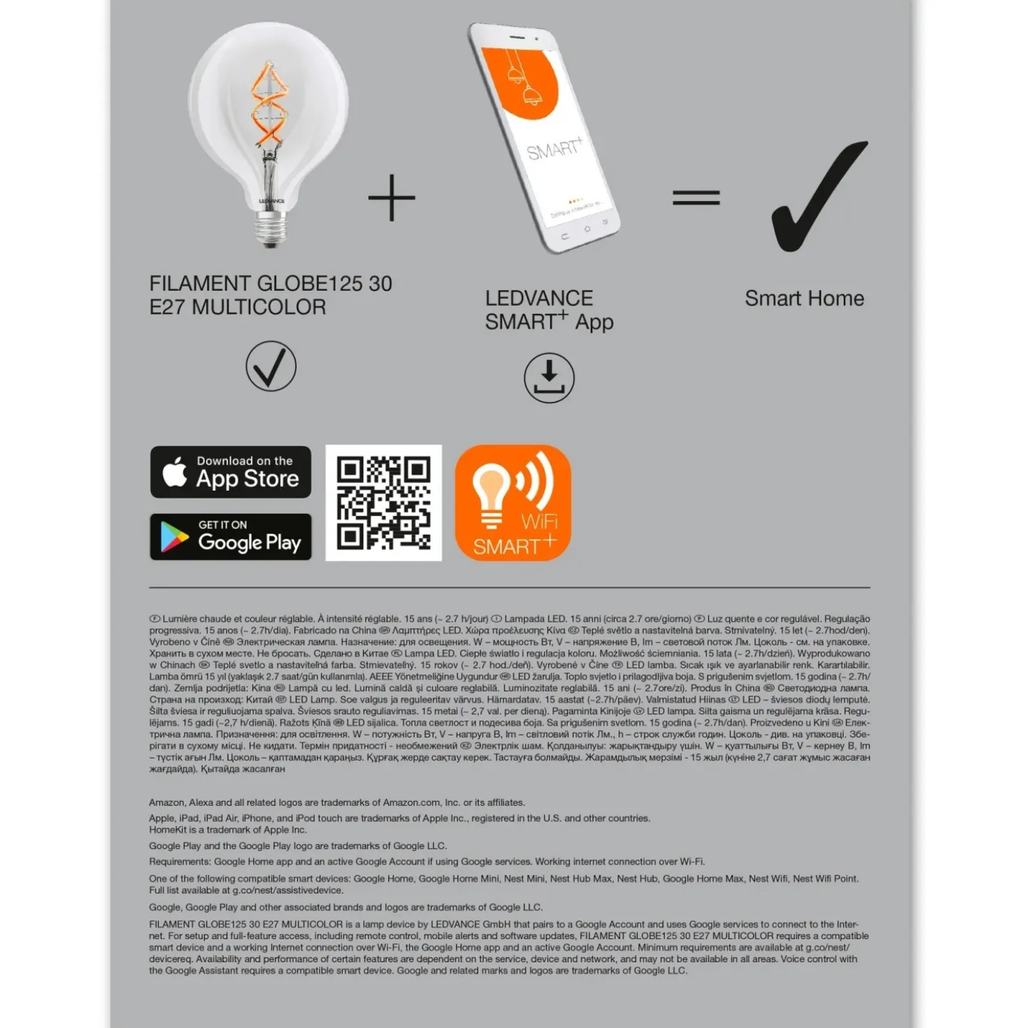 Lampadina LED Ledvance Smart Home+ Wifi Filamento Globo RGBW E27 4.5 W 300 lm