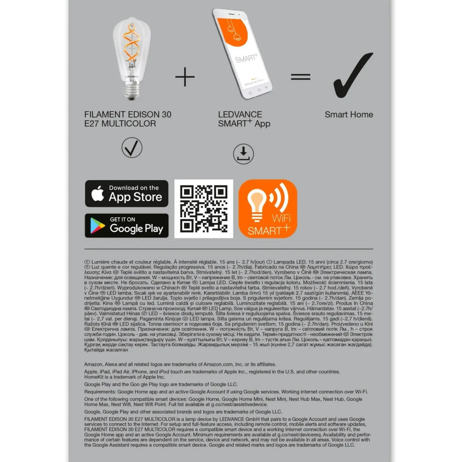Lampadina LED Ledvance Smart Home+Wifi Edison E27 4,5 W 300 lm 2700 K RGBW