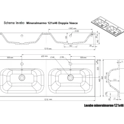 Lavabo bianco in mineralmarmo 120 cm doppia vasca