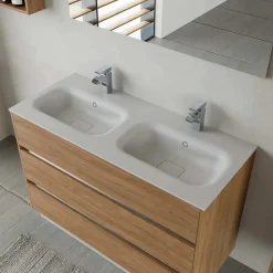 Lavabo da incasso con 2 vasche integrate Ocritech 121x51,2 cm bianco opaco