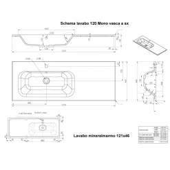 Lavabo da incasso con vasca a sinistra 121x46 cm (80+40) mineral bianco