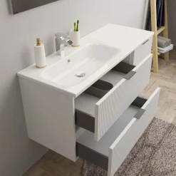 Lavabo da incasso con vasca a sinistra 121x46 cm (80+40) mineral bianco