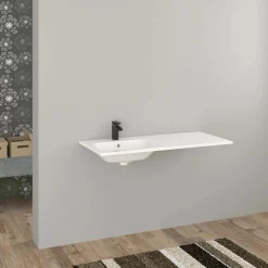Lavabo da incasso con vasca a sinistra 121x46 cm mineralmarmo bianco