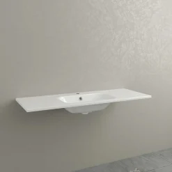 Lavabo da incasso con vasca centrale 121x46 cm mineralmarmo bianco