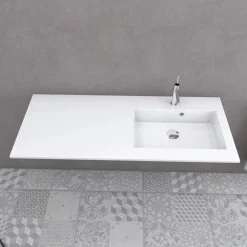 Lavabo da incasso con vasca a destra 120x50 cm mineralmarmo bianco