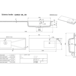 Lavabo da incasso con vasca a destra 120x50 cm mineralmarmo bianco