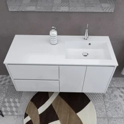 Lavabo da incasso con vasca a destra 120x50 cm mineralmarmo bianco