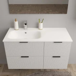 Lavabo da incasso con vasca a sinistra 101x46 cm mineralmarmo bianco