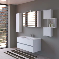 Lavabo da incasso con vasca integrata ceramica 106x51,5 cm bianco lucido