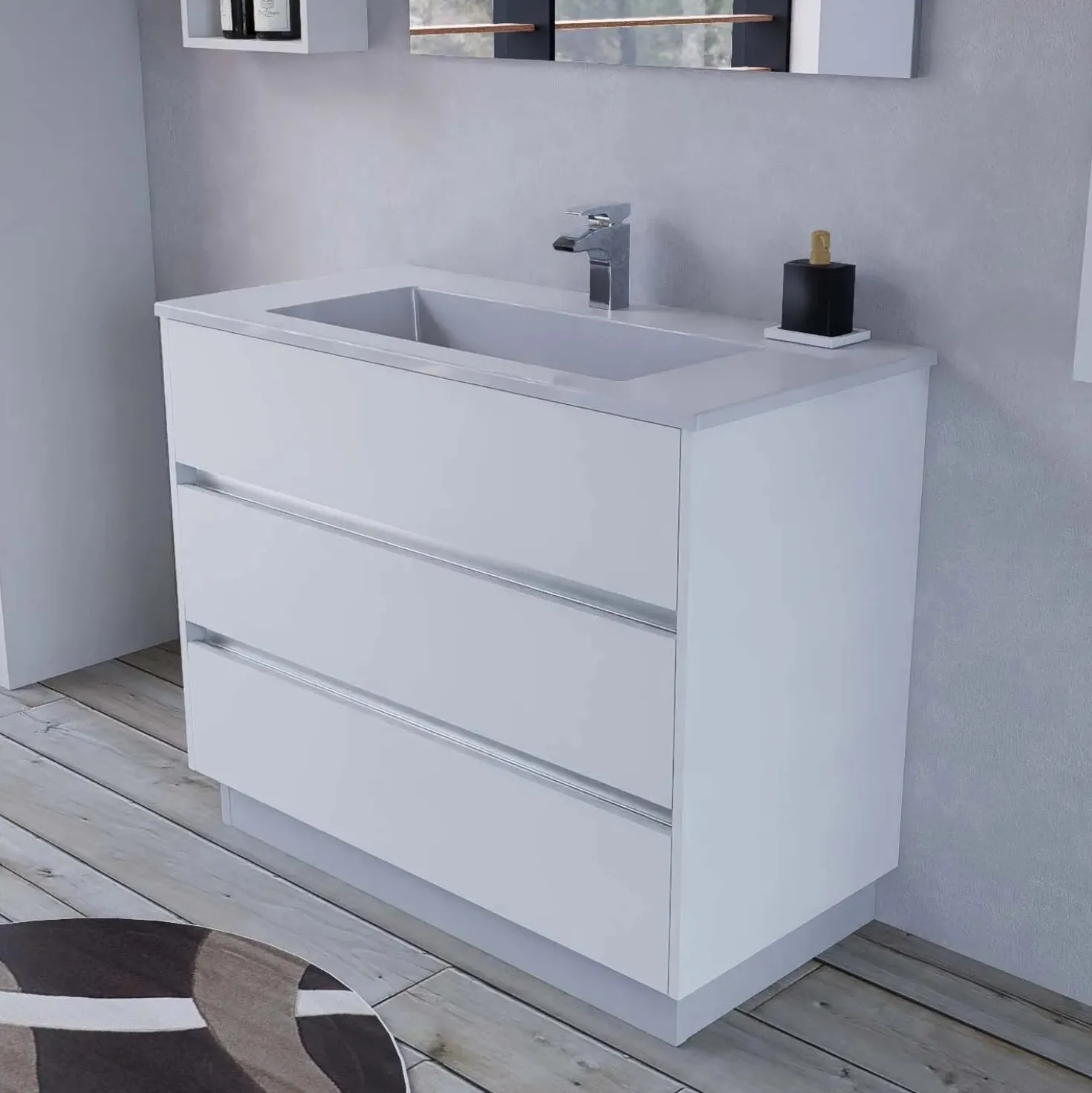 Lavabo da incasso con vasca integrata ceramica 106x51,5 cm bianco lucido