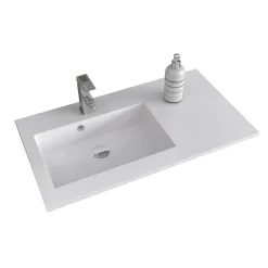Lavabo da incasso con vasca a sinistra 90x50 cm mineralmarmo bianco