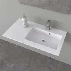 Lavabo da incasso con vasca a destra 90x50 cm mineralmarmo bianco