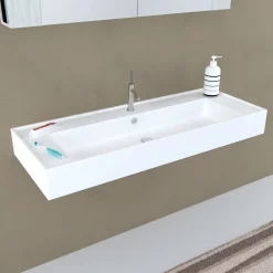 Lavabo da incasso in mineralmarmo bianco L 120 x H 13,5 x P 46 cm