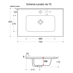 Lavabo da incasso Mary 75x46 cm in ceramica bianca