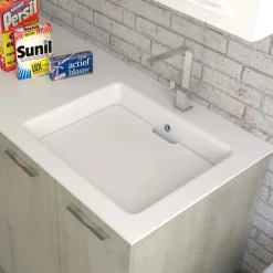 Lavabo in solid surface 141x63,8x1 cm SX arredo lavanderia Bianco opaco
