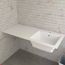 Lavabo in solid surface 141x63,8x1 cm SX arredo lavanderia Bianco opaco