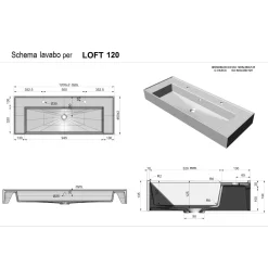 Lavabo unitop con 2 fori 120x46 cm mineralmarmo bianco