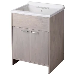 Lavatoio per esterni con ante bianco effetto rovere 60x50 cm