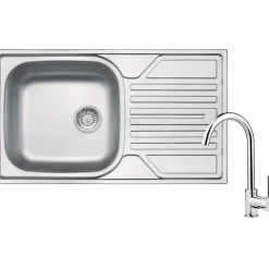 Lavello 1 vasca con gocciolatoio Idrostile Gibara rubinetto 435x145 mm satinato
