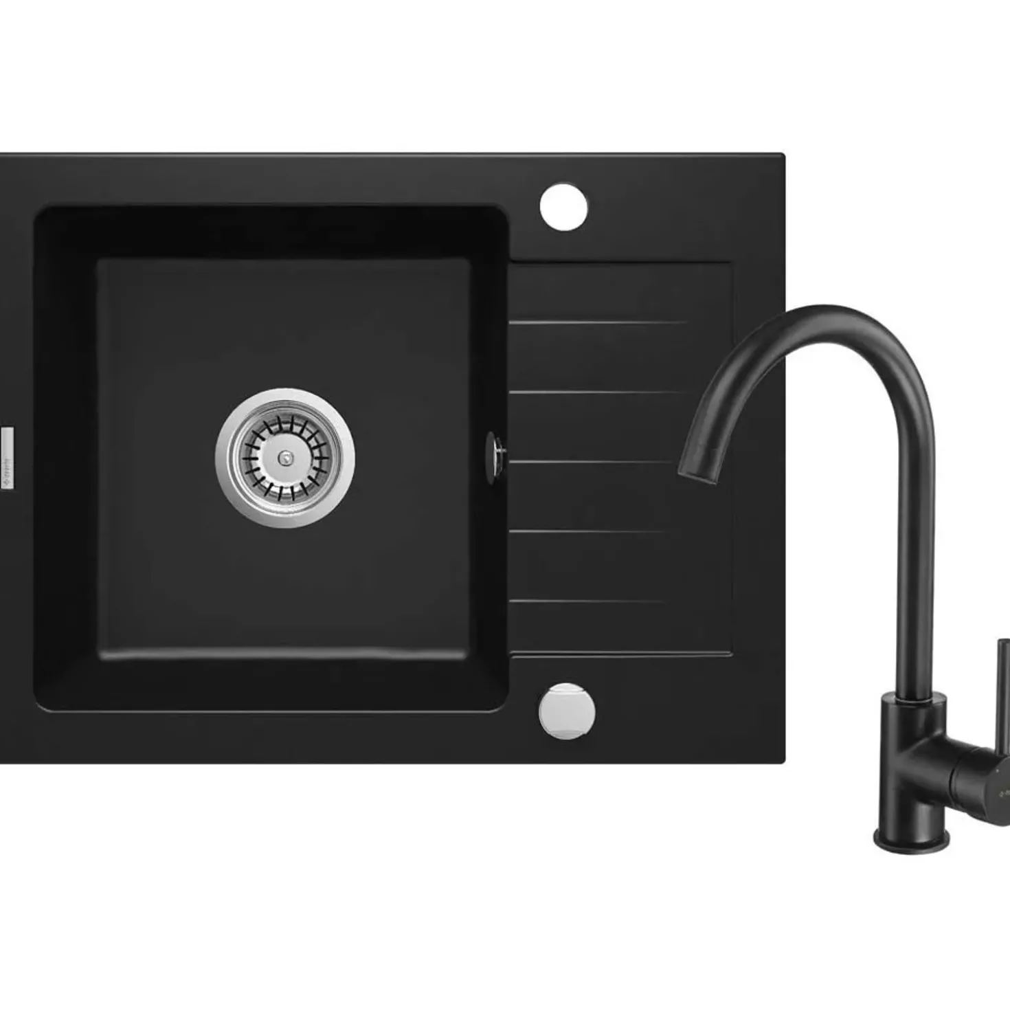 Lavello 1 vasca con gocciolatoio Idrostile Martí con rubinetto 440x164 mm nero