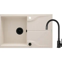 Lavello 1 vasca gocciolatoio Idrostile Florida con rubinetto 490x194 mm Beige