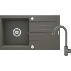 Lavello 1 vasca gocciolatoio Idrostile Martí rubinetto 440x160 mm Antracite Met