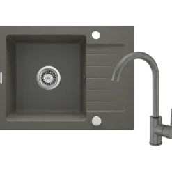 Lavello 1 vasca gocciolatoio Idrostile Martí rubinetto 440x164 mm Antracite Met