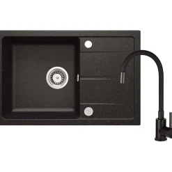 Lavello con rubinetto bocca elastica Idrostile Amancio 440x164 mm Nero