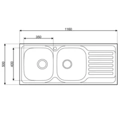 Lavello da incasso 2 vasche dx gocciolatoio sx 116x50 cm inox
