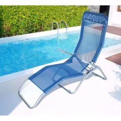 Lettino prendisole Riccione in metallo e textilene blu