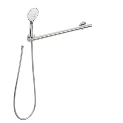 Maniglione lineare Ada in acciaio lucido con supporto doccia sx
