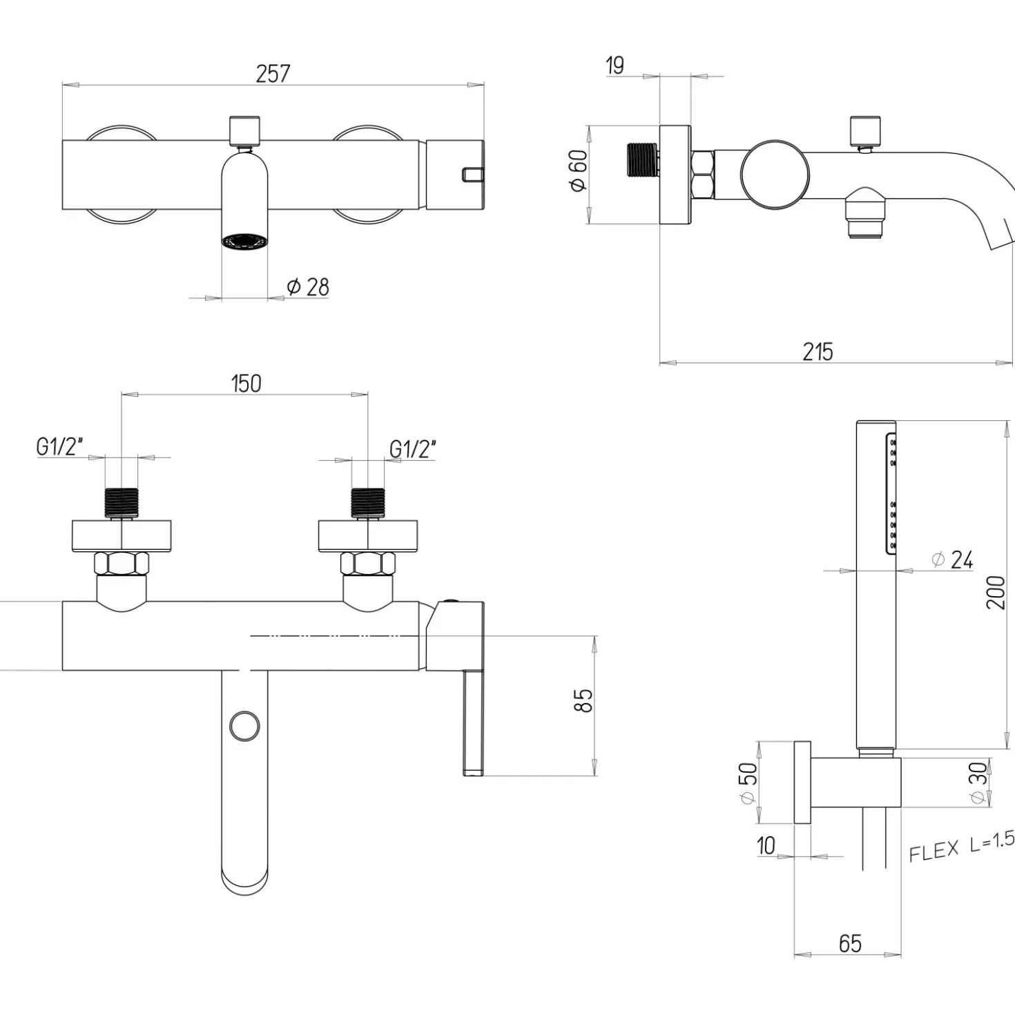 Miscelatore esterno vasca Rainbow compreso di kit doccia cromo