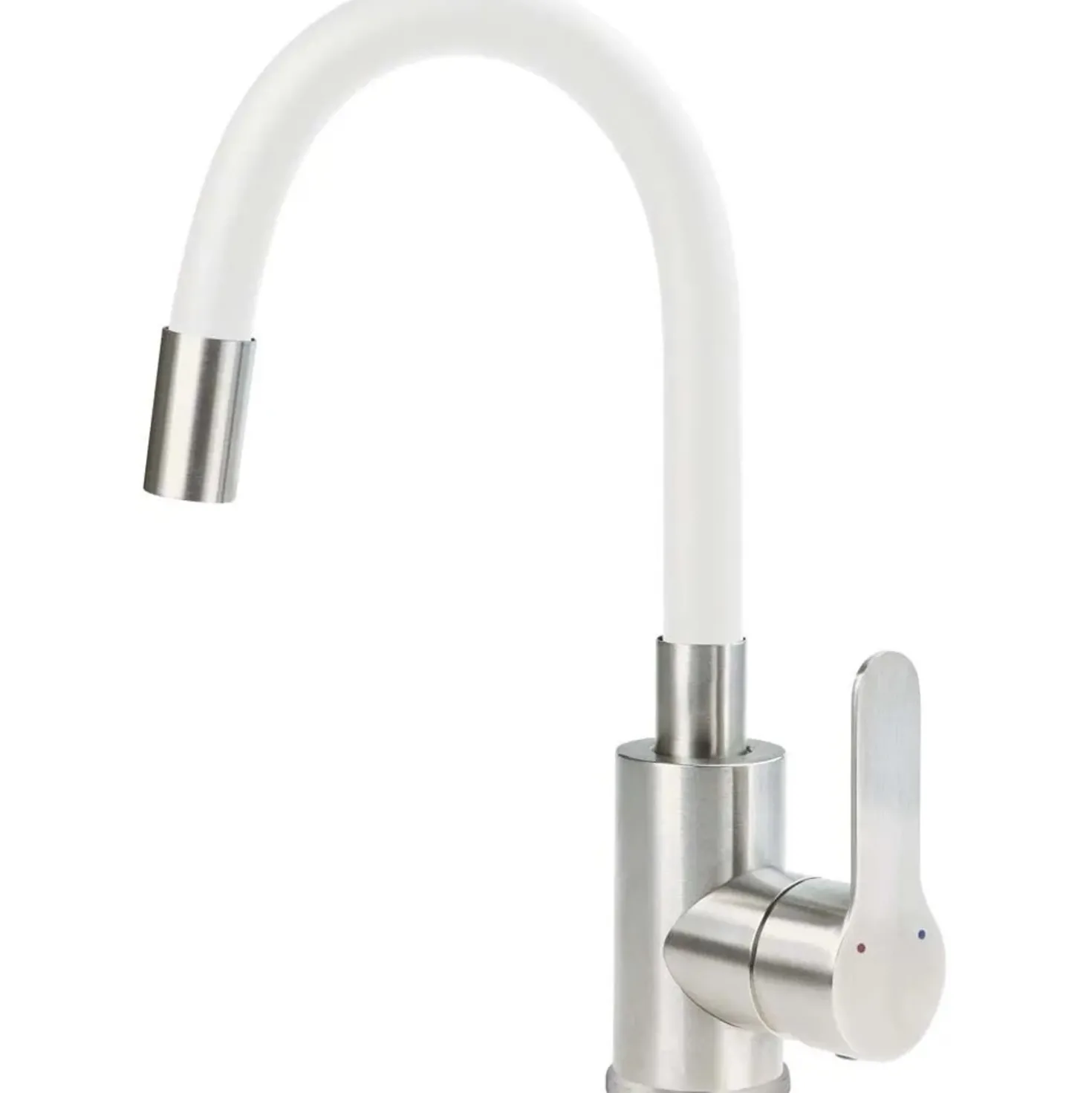 Miscelatore lavabo Alacranes bocca elastica acciaio spazzolato -bianco