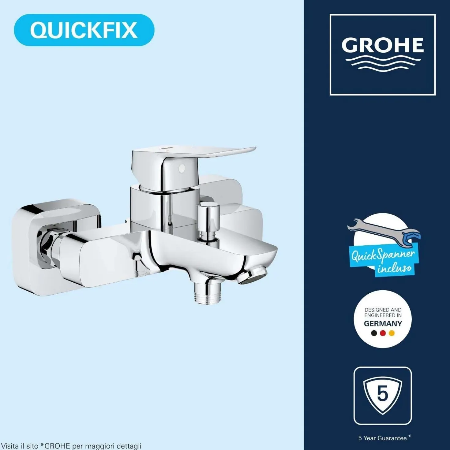 Miscelatore monocomando vasca esterno Grohe Dice cromo