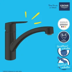 Miscelatore per lavello monocomando Grohe QuickFix Start Nero