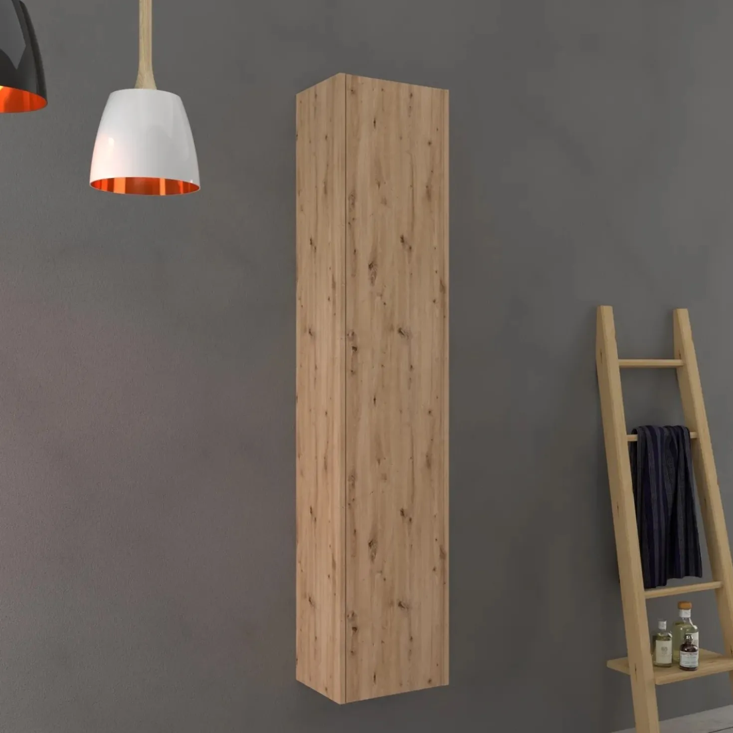 Mobile bagno a colonna revers sospeso Modula 1 anta 34x162x25 cm rovere nodato