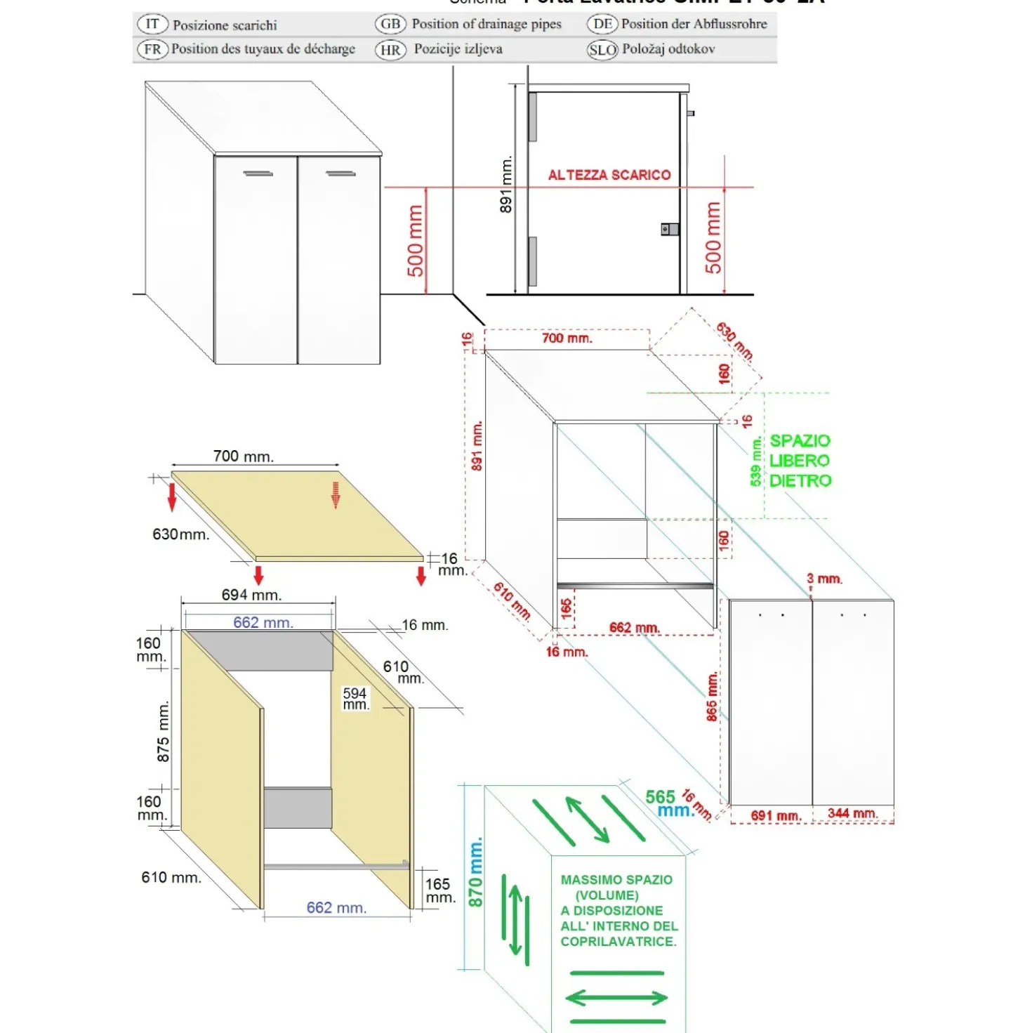 Mobile bagno a terra coprilavatrice con 2 ante 70x63x89 cm effetto legno rovere