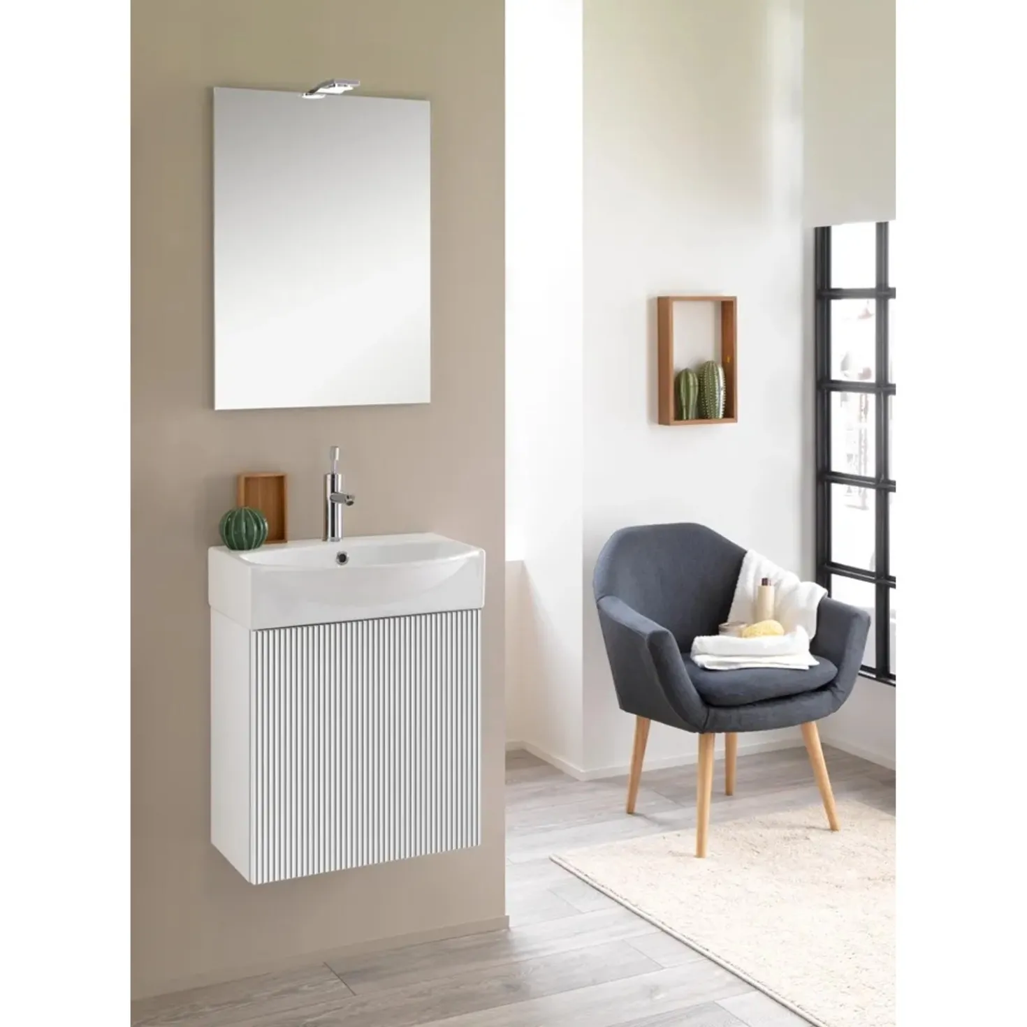 Mobile bagno assemblato con anta sospeso Mini 51x71x41 cm bianco opaco laccato