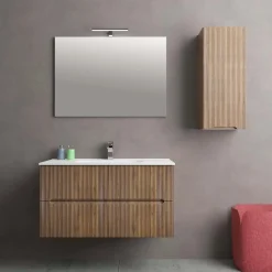 Mobile bagno base con lavabo in ceramica sospeso Zeus 101x46 cm legno scuro