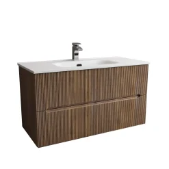 Mobile bagno base con lavabo in ceramica sospeso Zeus 101x46 cm legno scuro